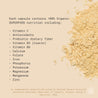 Baobab Superfood powder with a list of nutrients included in every capsule